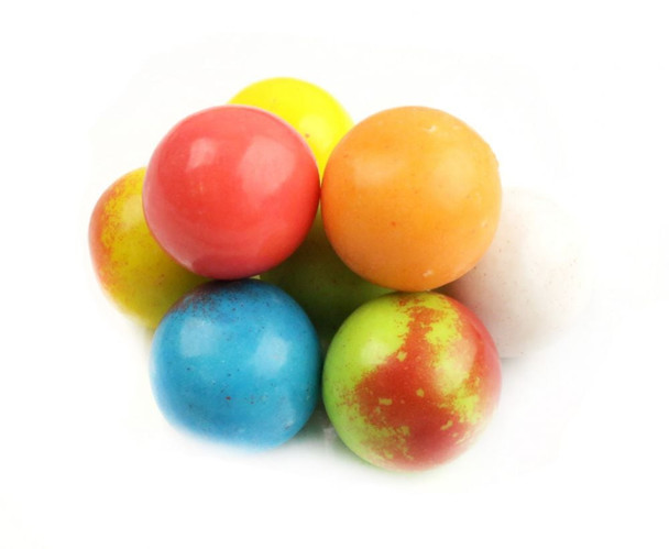 Dubble Bubble Lightning Bolts sour gumballs, 1-inch diameter, approx 55 per pound.