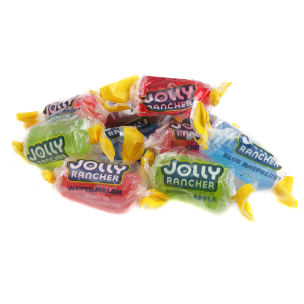 Jolly Rancher hard candy, rainbow colors, pink, blue, red, purple, green. Fruity, vegan. Approx 75 pieces per pound.