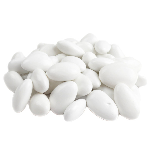 White Jordan Almonds, crunchy almond with sweet candy shell, elegant wedding or baby shower candy, approx 110 per pound.
