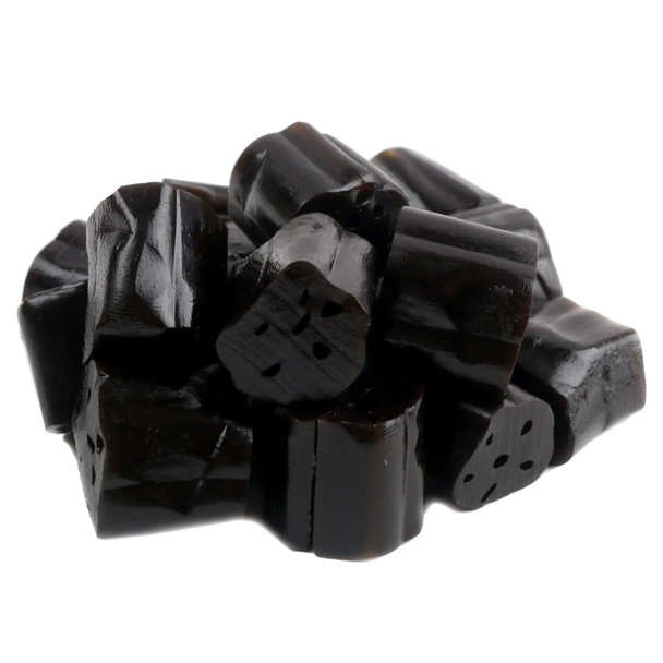 Kenny's Black Licorice Honeycomb Bites, many soft, chewy, dark black, bite-sized pieces.