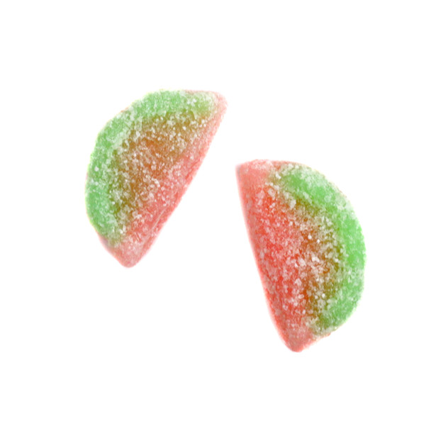 Pink and green Sour Patch Watermelon candy, chewy gummies with sour crystal coating, approximately 90 pieces per pound.