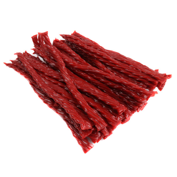 Red strawberry Twizzlers, chewy candy twists, bulk unwrapped, approximately 36 pieces per pound.