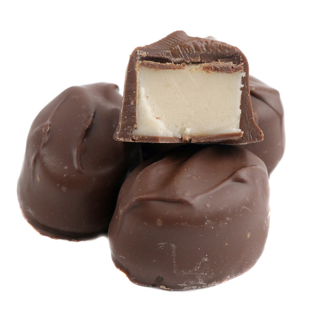 Ashers Milk Chocolate Maple Creams, smooth brown milk chocolate, creamy maple filling, approx 25 pieces per pound.