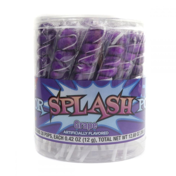 30 purple and white twist grape lollipops by Albert's Candy, individually wrapped.