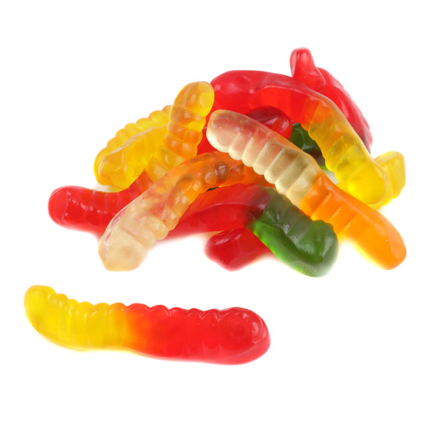 Albanese Mini Gummy Worms, colorful assorted fruit flavors, small size, rainbow candy, approximately 95 worms per pound.