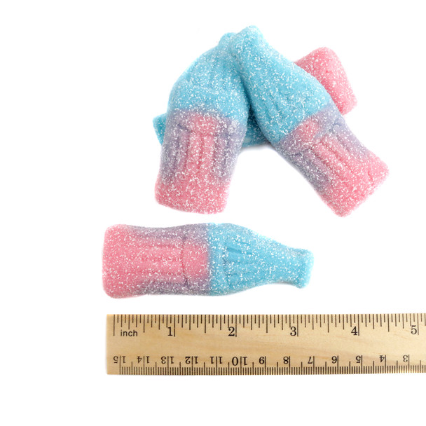 Giant Sour Bubble Gum Bottles, many brown gummy cola bottles with a sour sugar coating, nostalgic bubble gum candy.