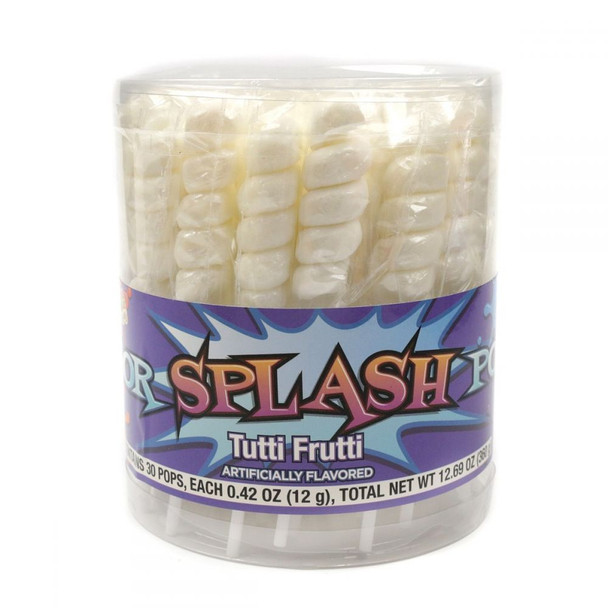 30 white Tutti Frutti Twist Pops, individually wrapped lollipops.