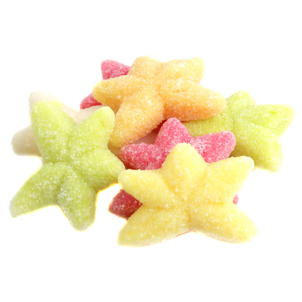 Assorted fruit flavored Gummy Tropical Starfish, 2.2LB bag, vibrant colors, imported from Holland.