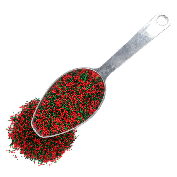 Red and green nonpareils, festive Christmas sprinkles by Sprinkle King for holiday baking, cookies, and dessert toppings.