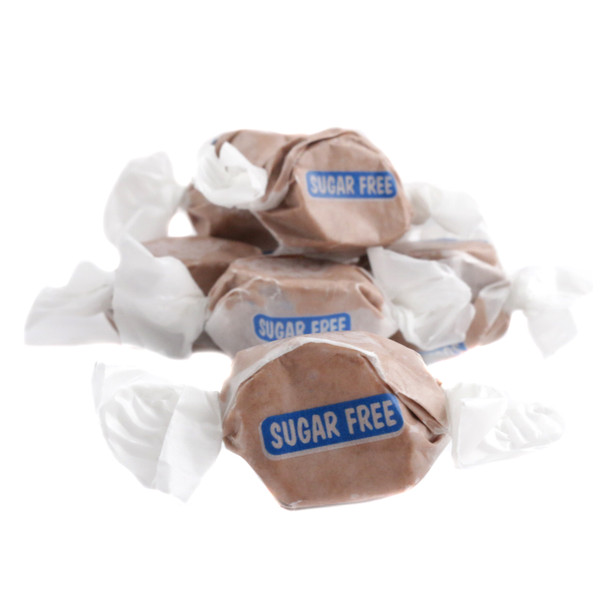 Brown sugar free chocolate salt water taffy, chewy, approx. 65 pieces per pound, Made in USA.