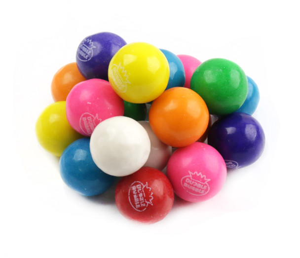 Dubble Bubble .62 inch gumballs with logo, 190 count, assorted green, blue, white, yellow, red, orange, purple.