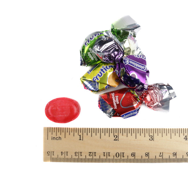 Colombina Fancy Fruit Filled Assorted Hard Candies, vibrant red, green, purple, yellow, gooey centers, 84 pieces.