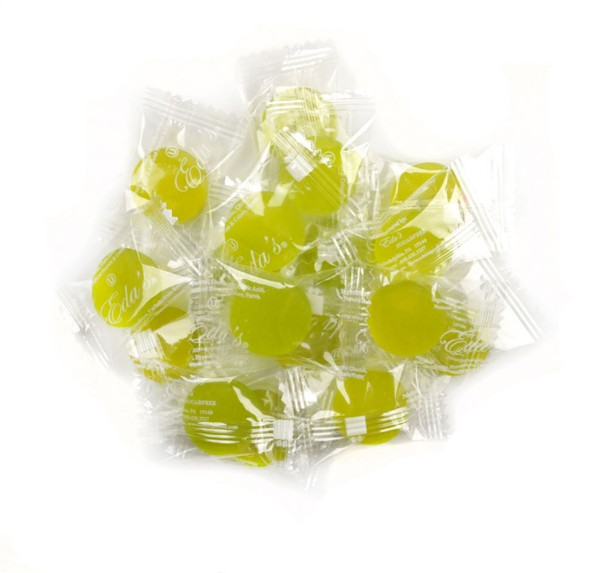 Eda's Sugar Free Lemon Lime Hard Candy, 80 yellow and green pieces per pound, tart, no aftertaste.