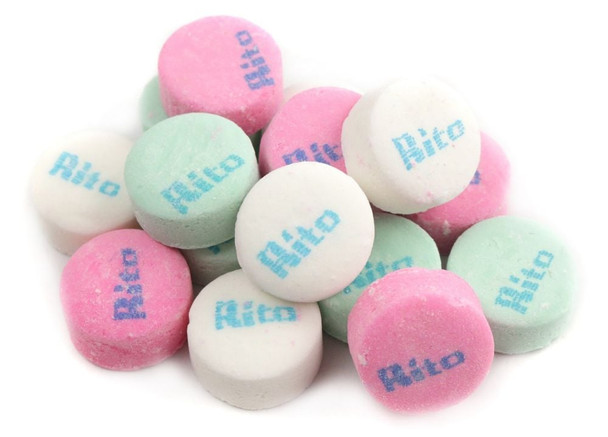 Assorted Rito Mints, 1 lb. bag. Green Spearmint, White Peppermint, Pink Wintergreen classic mints, approximately 100 pieces.