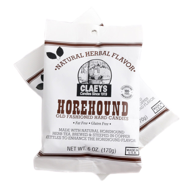 Claeys Horehound Hard Candy Drops, 6oz bag with approximately 42 dark brown, soothing, semi-sweet old fashioned pieces.