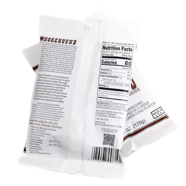 Claeys Horehound hard candy drops, 6oz bag, approximately 42 old fashioned semi-sweet pieces.