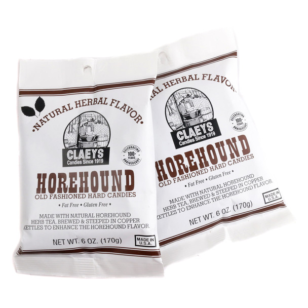 Claeys Hard Candy Drops Horehound, 6oz bag with approx 42 dark brown semi-sweet old fashioned candies, USA made.