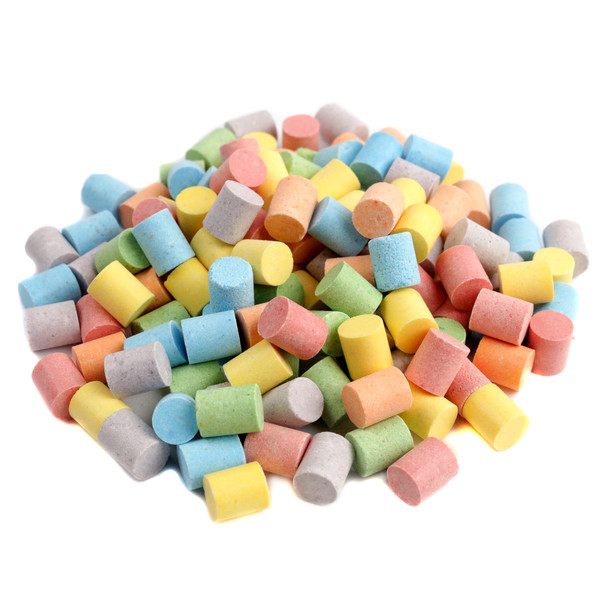 Tiny, colorful Tart N Tinys retro candy pellets. Rainbow of cherry, orange, lemon, grape, lime fruit flavors. Stackable, uncoated.