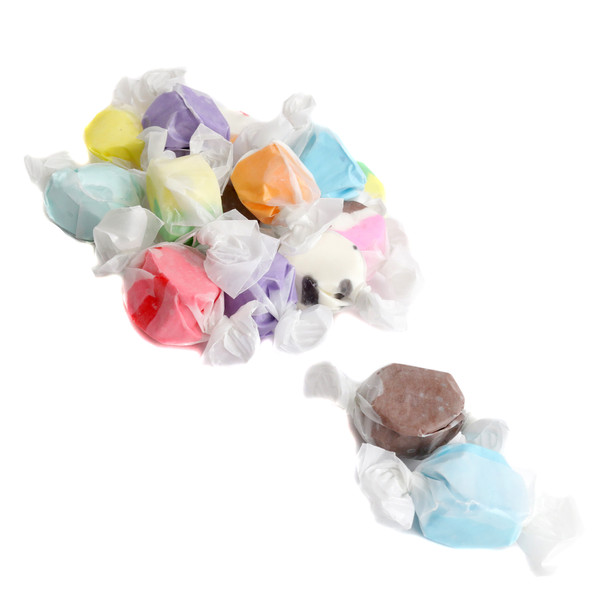 Sweets Candy Company Salt Water Taffy, approx 60 assorted color, individually wrapped fruit, mint, chocolate taffies.