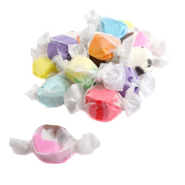 Sweets Candy Company Salt Water Taffy, approx. 60 individually wrapped, assorted colorful fruit flavor pieces per pound.