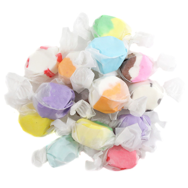 Bulk Salt Water Taffy by Sweets Candy Co, 60+ assorted colorful fruit flavored, individually wrapped pieces.