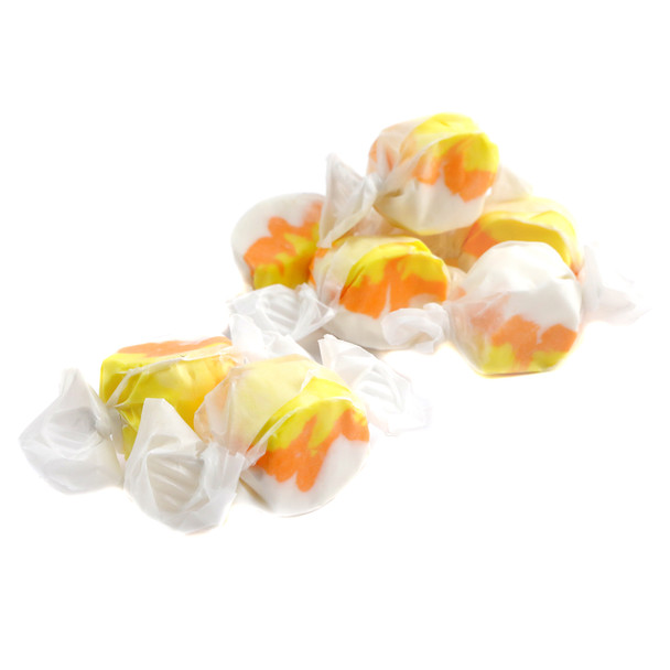 Candy Corn Salt Water Taffy, vibrant orange, yellow, white. Approx 60 gluten-free pieces per pound, Halloween.
