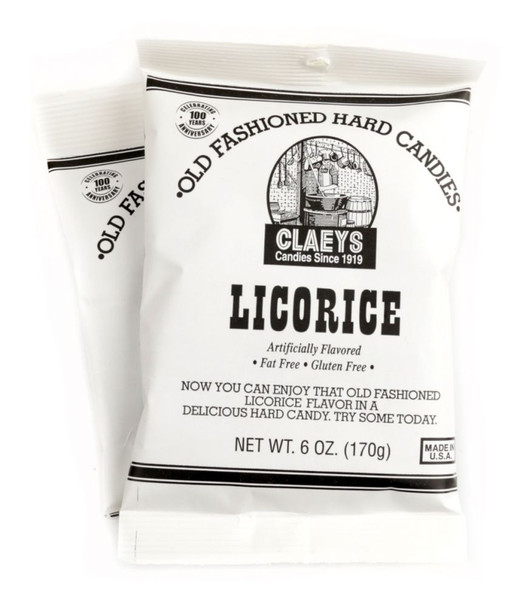 Claey's Black Licorice Hard Candy Drops, 6oz retro bag, approx 42 dark black candies.