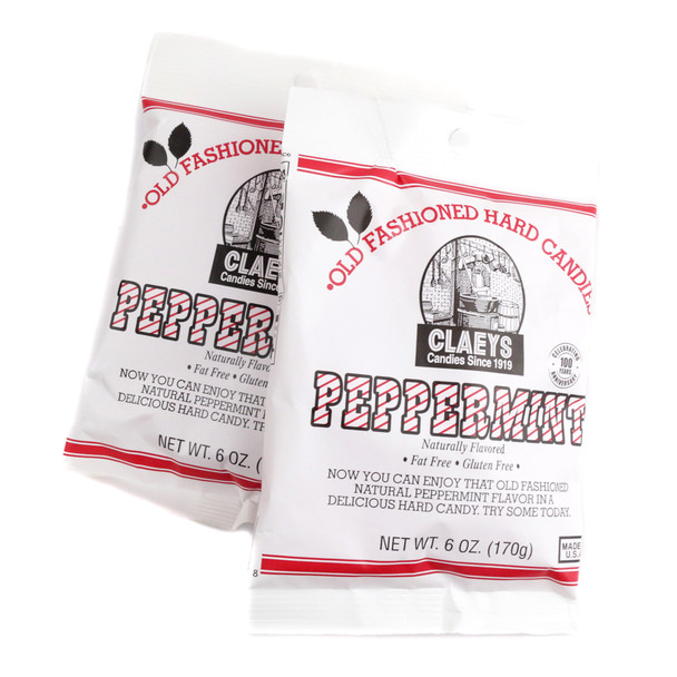Claey's Peppermint Hard Candy Drops, 6oz old-fashioned bag, approx 42 red and white Christmas candies.
