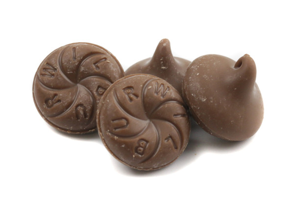 Wilbur Milk Chocolate Buds, solid brown milk chocolate flower bud shaped candies. Approx 100 per pound, USA made.