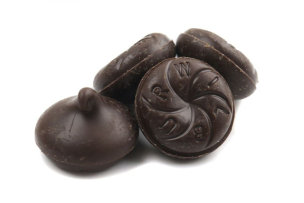 Wilbur Dark Chocolate Buds, small, dark brown, flower bud shape, approx. 100 melt-in-mouth pieces per pound.