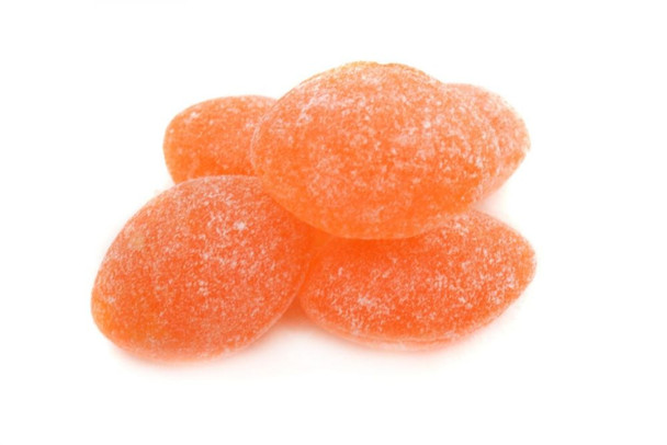 Brightly colored, sugar-sanded Claey's Sassafras hard candy drops, approx 75 per pound. Retro, Made in USA.