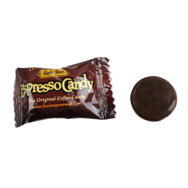 Brown Balis Best Espresso Candy, bold coffee flavor, rich dark roast, approx 120 pieces per pound.