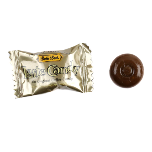 Balis Best Latte hard candy, deep coffee brown, center-filled, rich Sumatra coffee flavor, 120 pieces per pound.