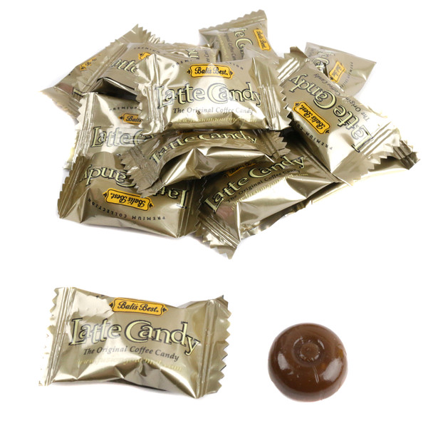 Bali's Best Latte hard candy, light brown coffee candies, approx 120 pieces bulk, rich Sumatra flavor.