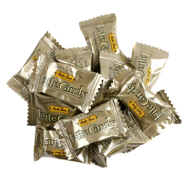 Balis Best Latte hard candy, center-filled, rich Sumatra coffee. Brown, tan, creamy bulk candy, approx 120 pieces.
