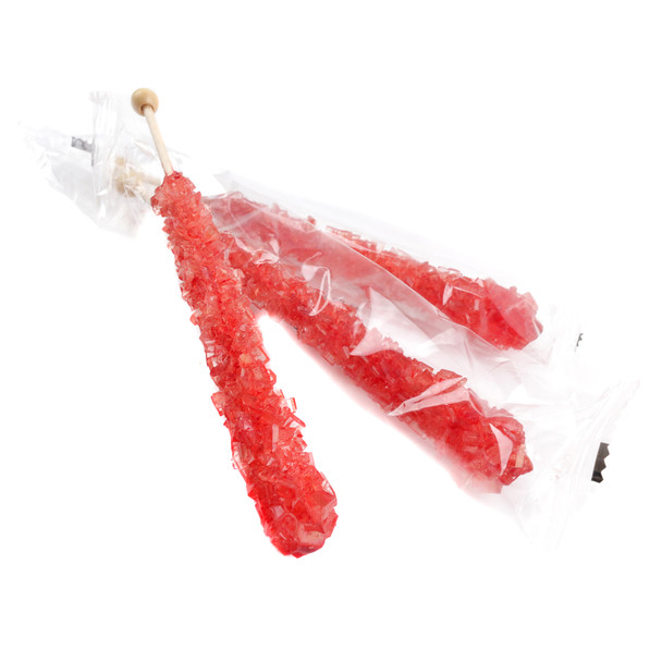 12 wrapped red rock candy sticks, strawberry flavored, for Valentine's Day gifts or candy displays.