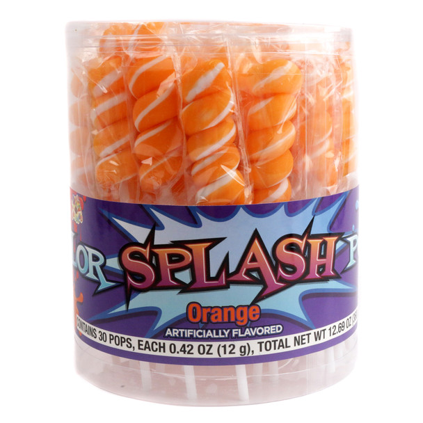 Bright orange citrus twist lollipops, 30 individually wrapped 2.5-inch pieces.