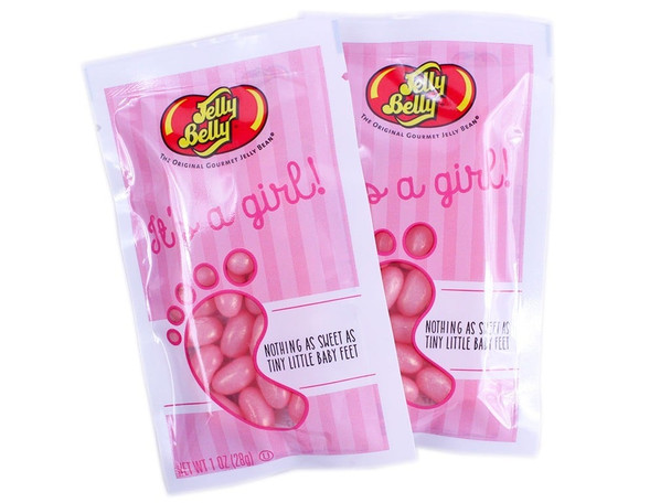 Jelly Belly It's a Girl pink bubble gum jelly beans, 24 individual 1oz bags for baby showers.