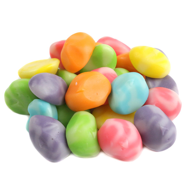 Bright pastel Gummy Easter Eggs, blue, purple, orange, green, yellow. Lightly sugar-sprinkled, approx. 100 per pound.