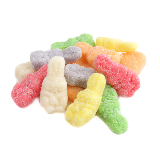 Sugared Gummy Easter Bunnies, 6 pastel colors, over 1 inch tall, sweet sugar coating.