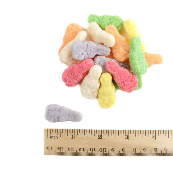 Sugared Gummy Easter Bunnies, 6 pastel fruit flavors, sweet sugar coating, over 1 inch tall, Albanese, USA made.