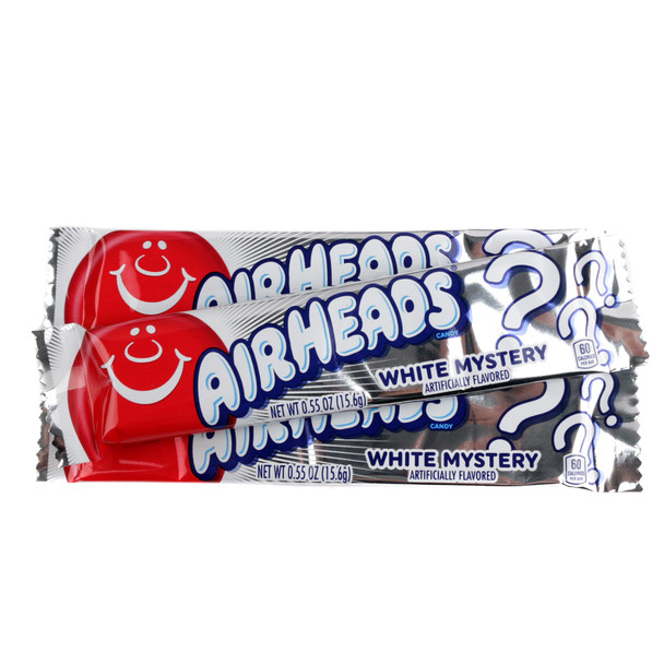 36 Airheads White Mystery chewy candy. Silver-white pieces, perfect for parties and nostalgic treats.