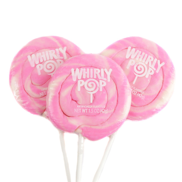 12 Whirly Pop light pink & white swirl lollipops, 1.5 oz each. Pastel, gluten-free candy for baby showers, birthdays.