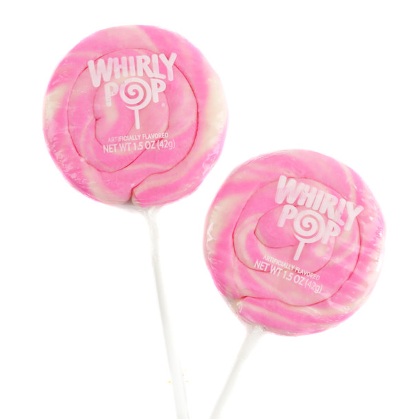 Whirly Pop Light Pink & White swirl lollipops, 12 pieces, 1.5 oz each. Pastel, gluten-free candy for events.