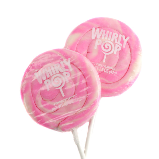 12 Whirly Pop lollipops, light pink & white swirl, 1.5 oz each. Pastel gluten-free candy for baby showers.