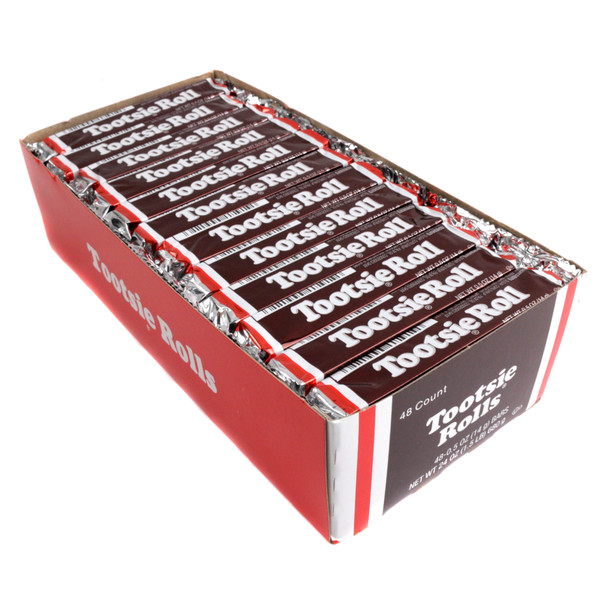 48 Tootsie Roll chewy chocolate candy bars, 0.5oz each, classic retro bulk box.