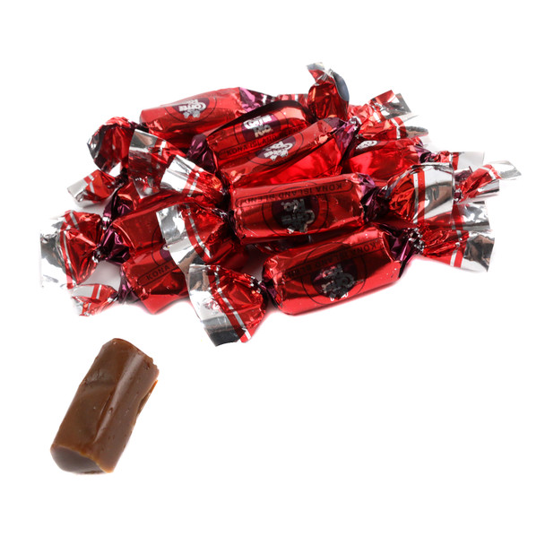 Coffee Rio Kona Blend hard candy, brown coffee-flavored, 87 pieces per pound, real coffee, no artificial ingredients.
