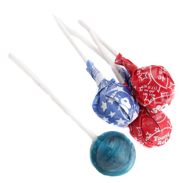 Red and Blue Patriotic Tootsie Pops, 4th of July candy, approx 24 red and blue lollipops per pound.
