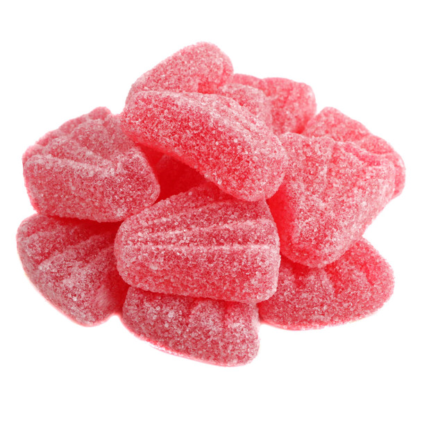 Pink grapefruit sour gummy candy wedges, sugar dusted, 2.2LB bag, approximately 75 pieces.