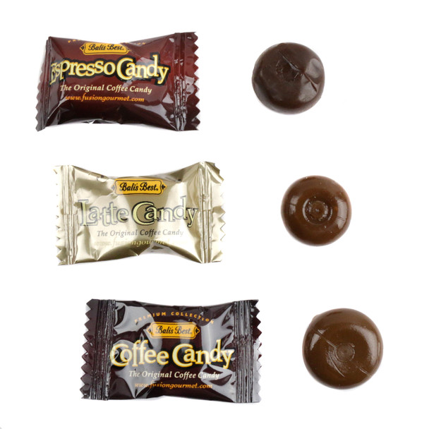 Balis Best Assorted Coffee Hard Candy, 120 pieces per pound, brown, cream, espresso colors, Latte, Espresso, Coffee.